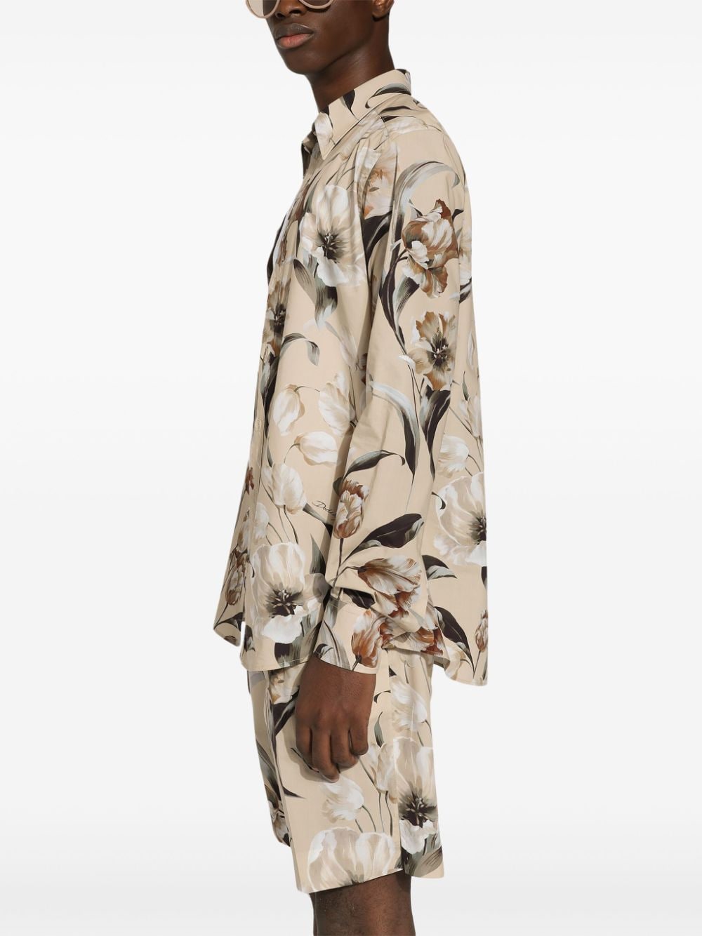 Shop Dolce & Gabbana Floral-print Poplin Shirt In Neutrals