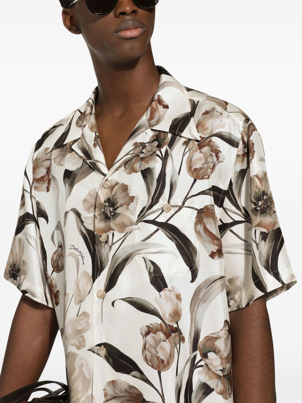 Shop Dolce & Gabbana Tulip-print Silk Shirt In White