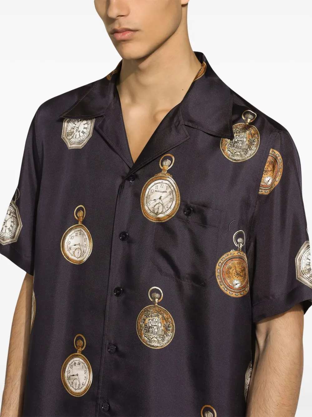Dolce & Gabbana Zijden overhemd met klokpatroon Blauw