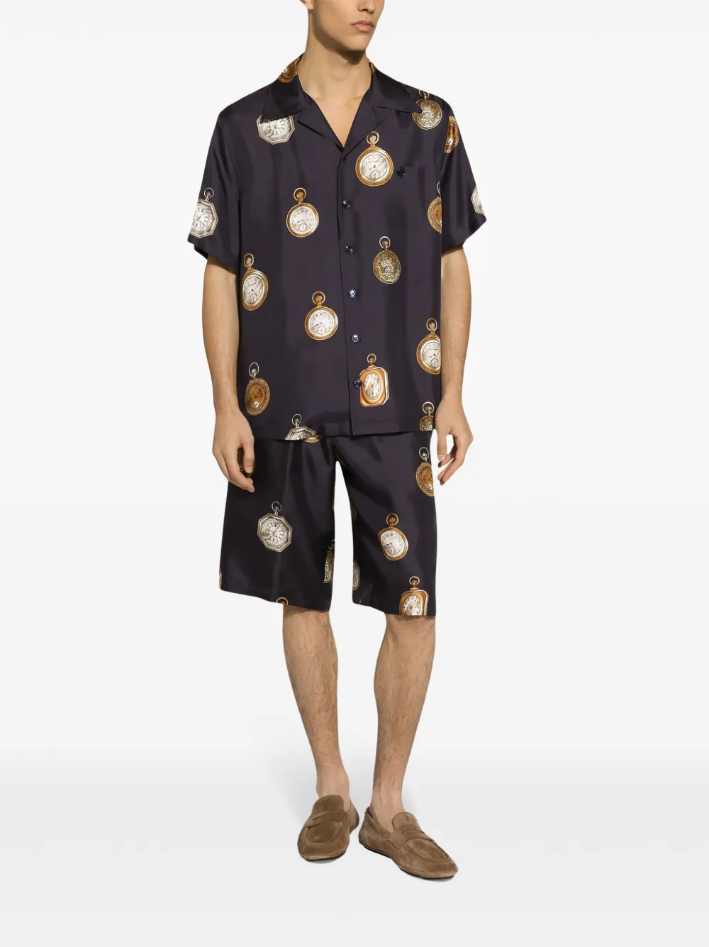 Dolce & Gabbana Zijden overhemd met klokpatroon Blauw