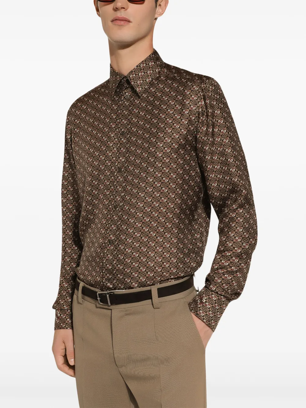 Dolce & Gabbana Zijden overhemd met geometrische print Bruin