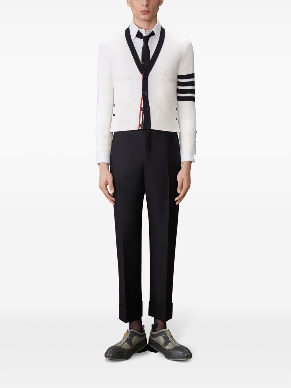 Shop Thom Browne Striped Cardigan In Weiss