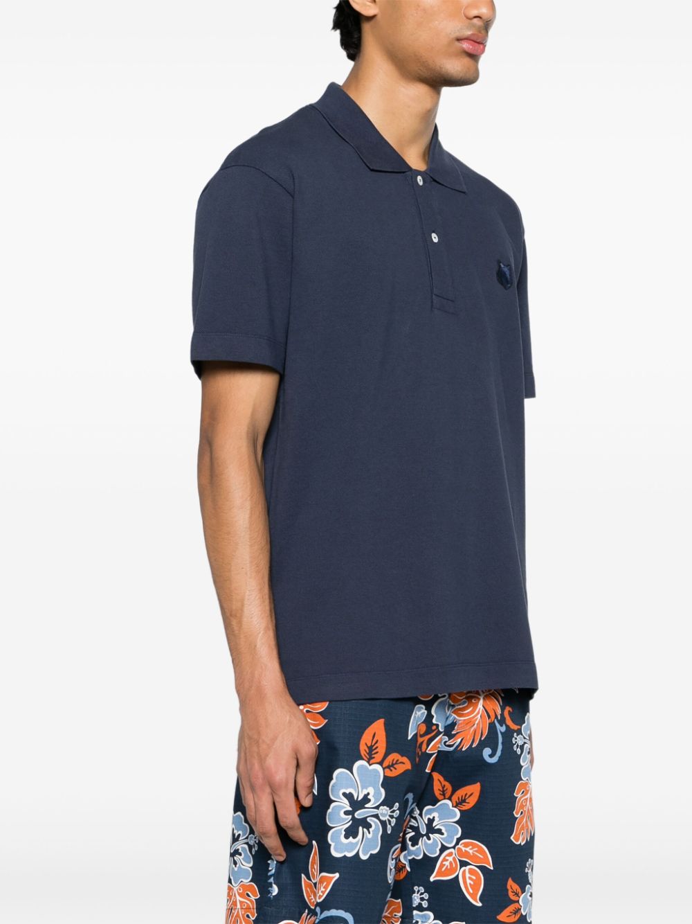 Shop Maison Kitsuné Fox Head-patch Piqué Polo Shirt In 蓝色
