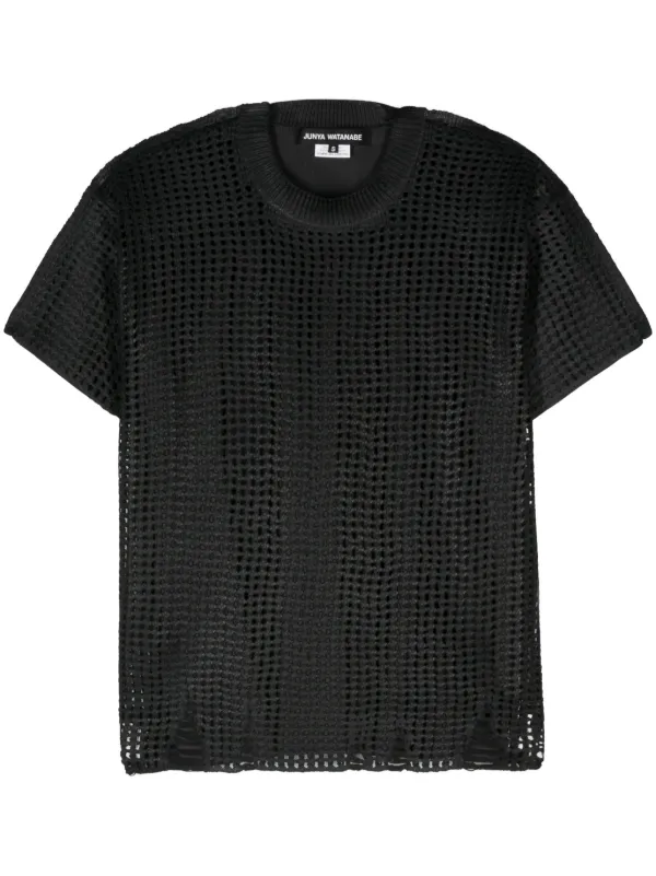 Junya Watanabe Panelled Open-knit Top in Black