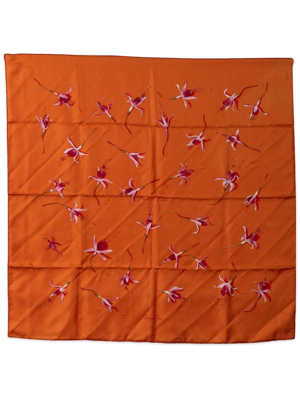 Pre-owned Hermes 2000-2023 Fleurs De Fuchsia Scarf In Orange