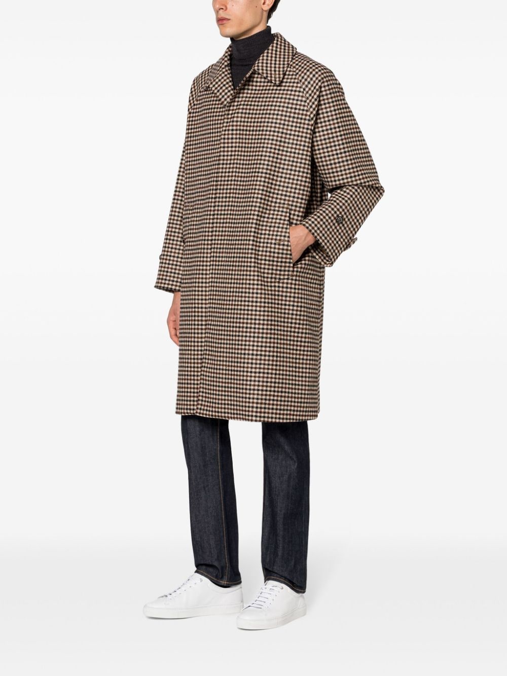 Shop Mackintosh Belford Checked Coat In Brown