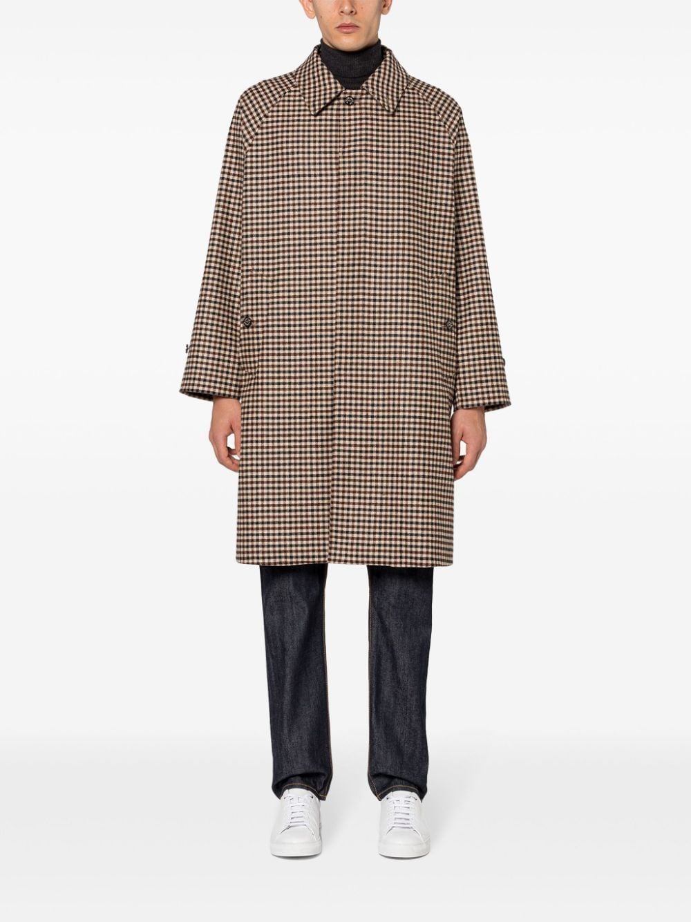 Shop Mackintosh Belford Checked Coat In Brown