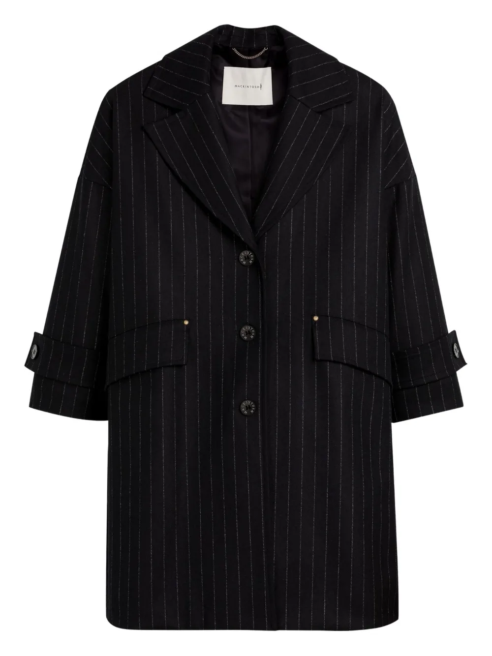 Mackintosh pinstripe cocoon coat | Black | Image 1