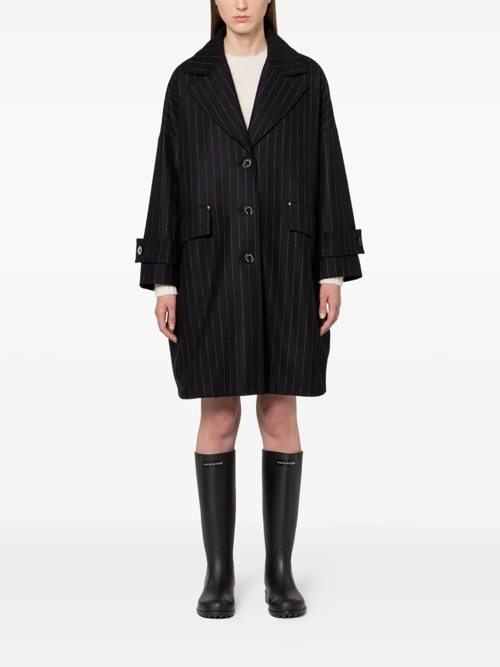 Mackintosh Jas met krijtstreep - Zwart