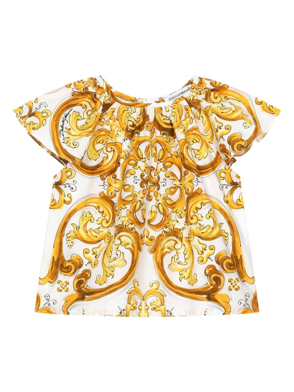 Dolce & Gabbana Babies' Majolica Print Cotton Blouse In Yellow