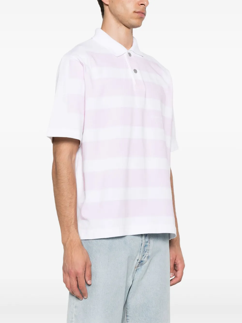 Shop Stone Island Striped Cotton Polo Shirt In White