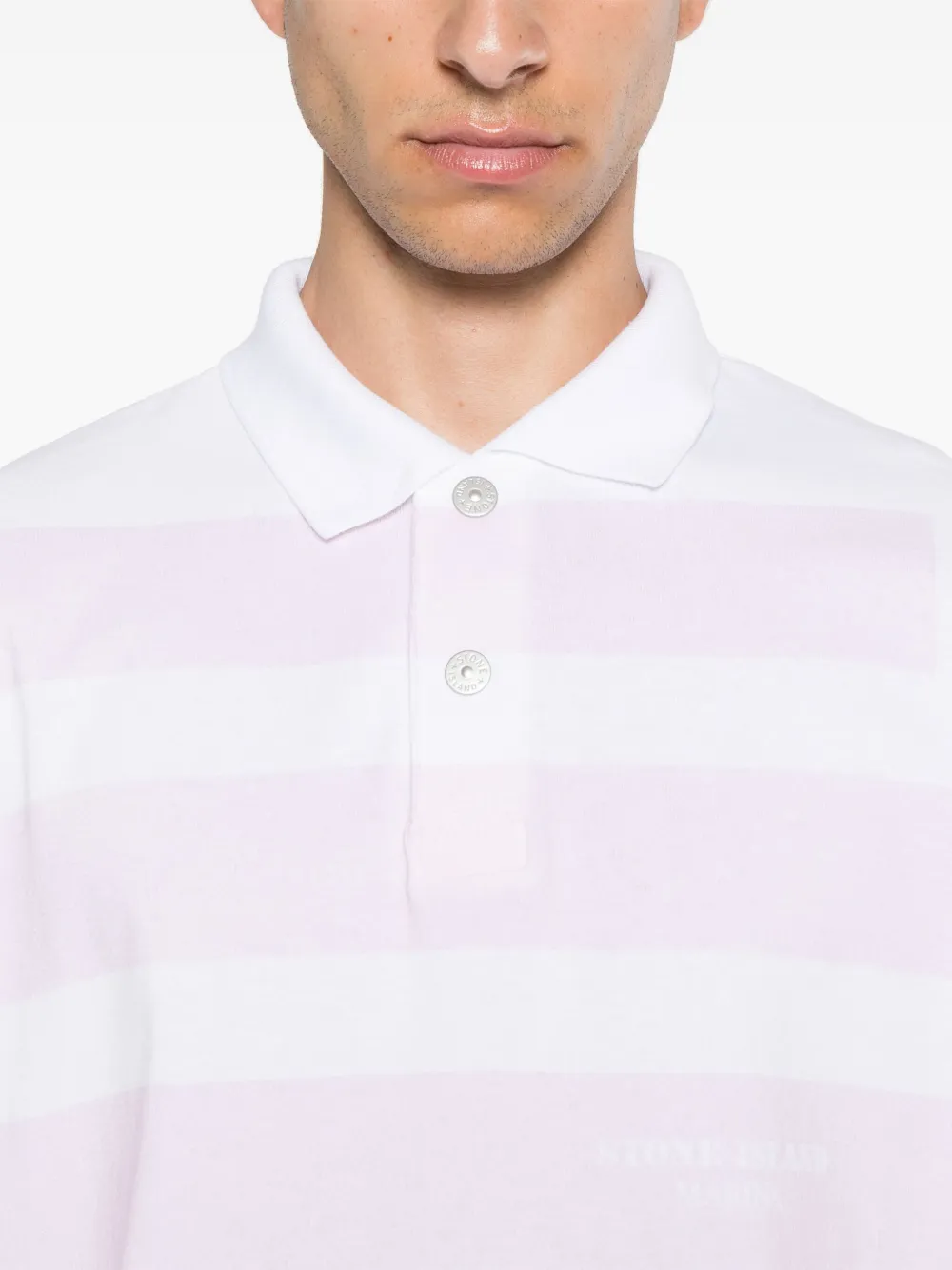 Shop Stone Island Striped Cotton Polo Shirt In White