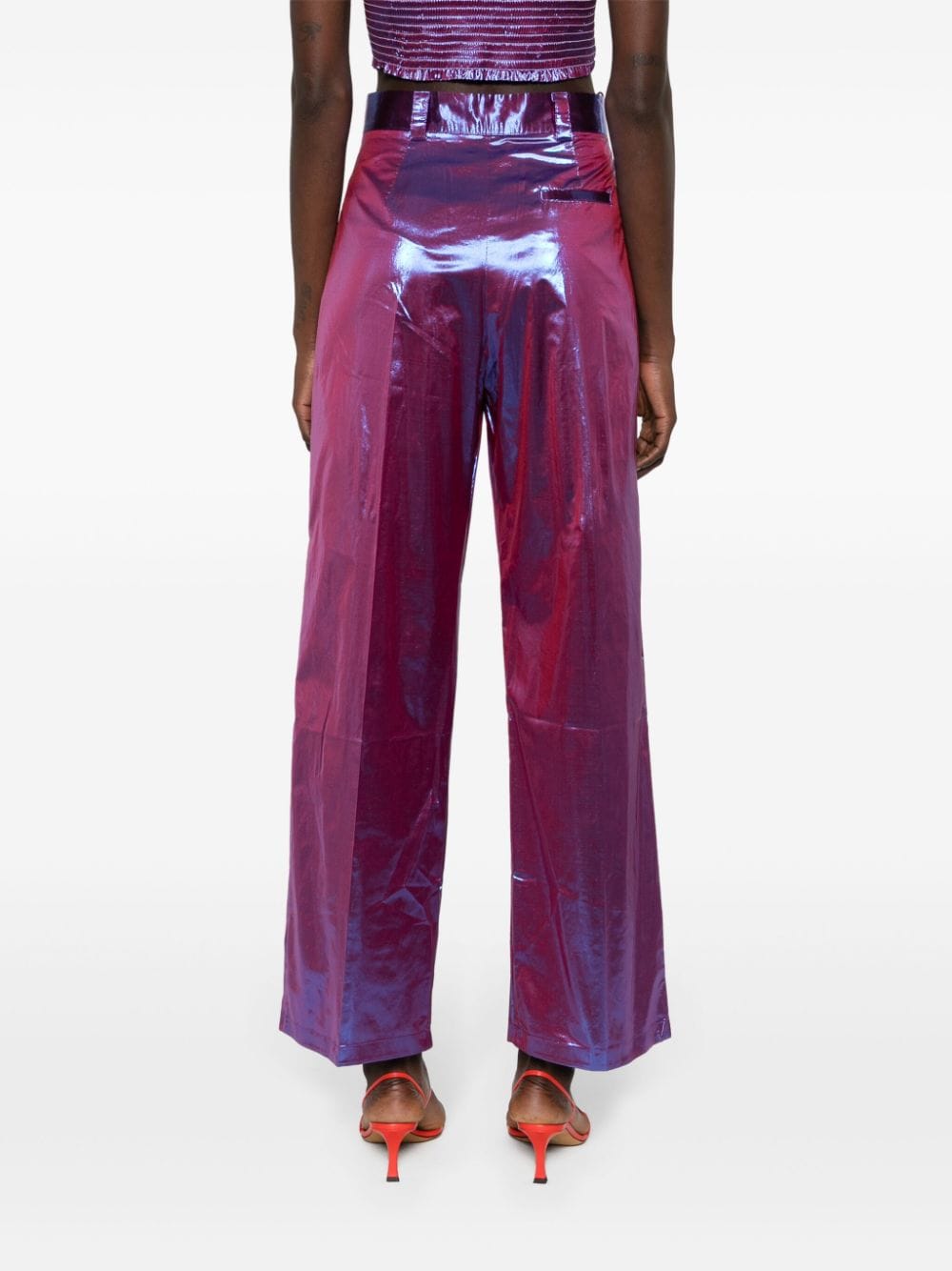 Shop Forte Forte Iridescent Straight Trousers In Blue