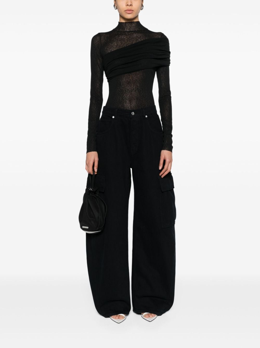 Shop Atu Body Couture X Rue Ra Pleat-detail Semi-sheer Top In Black