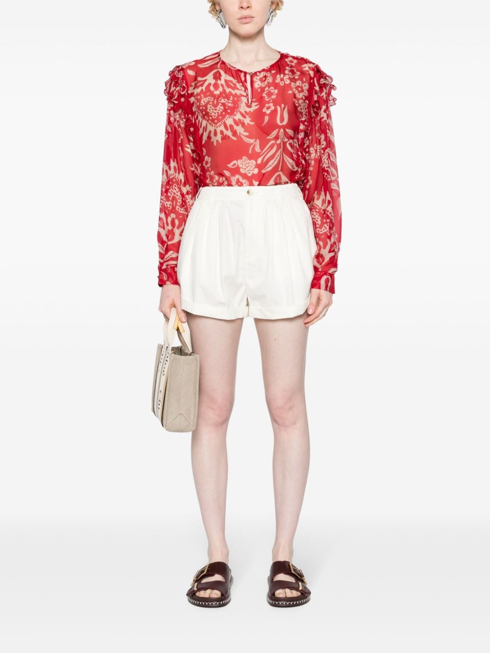 Shop Liu •jo Floral-print Sheer Blouse In Rot