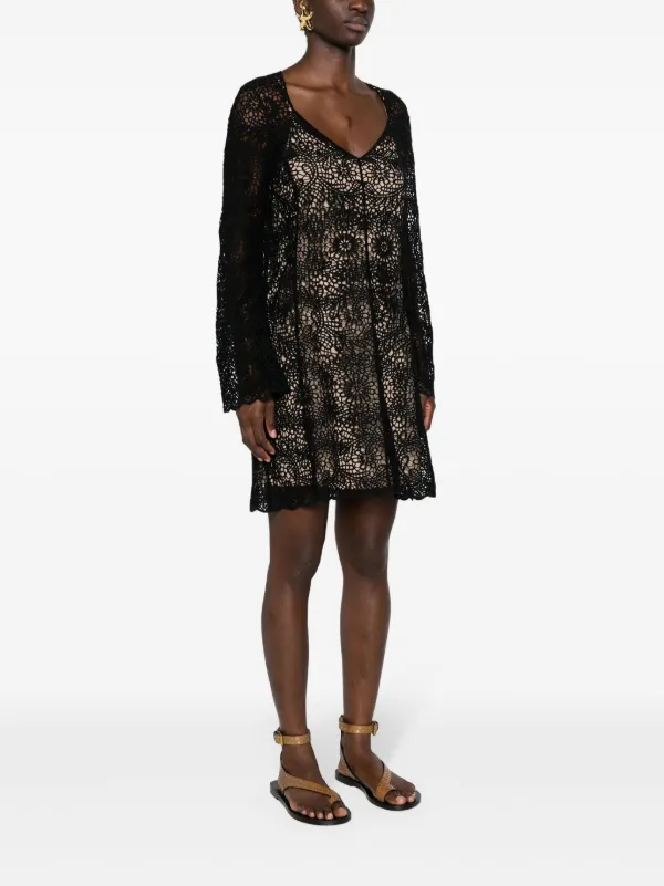 TWINSET open-knit Shift Minidress | Black | FARFETCH