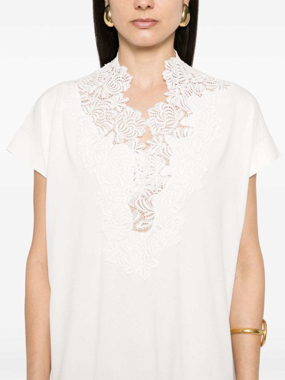 Shop Ermanno Scervino Lace-detail V-neck Dress In White