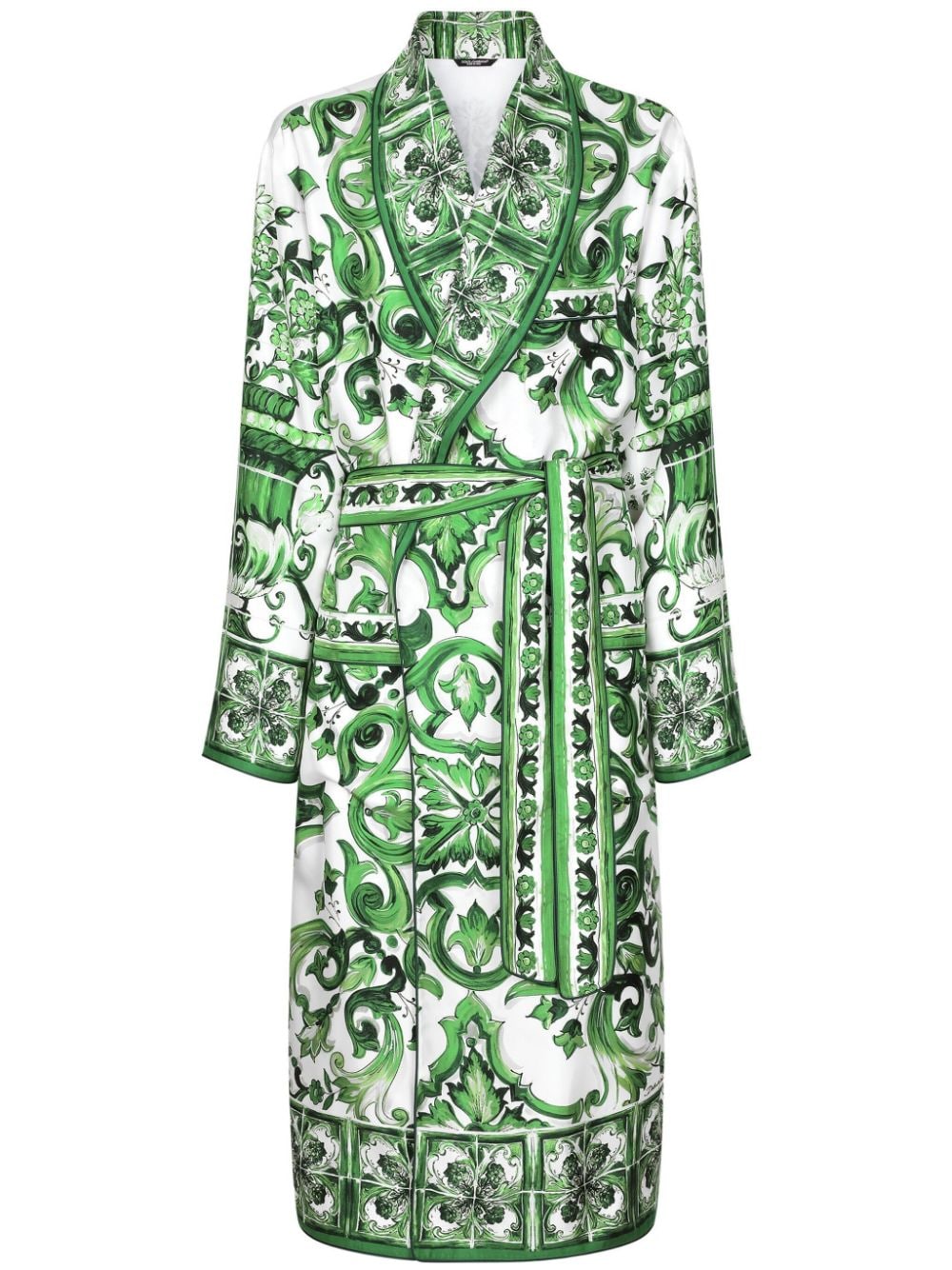 Dolce & Gabbana Silk Twill Robe With Majolica Print In Green