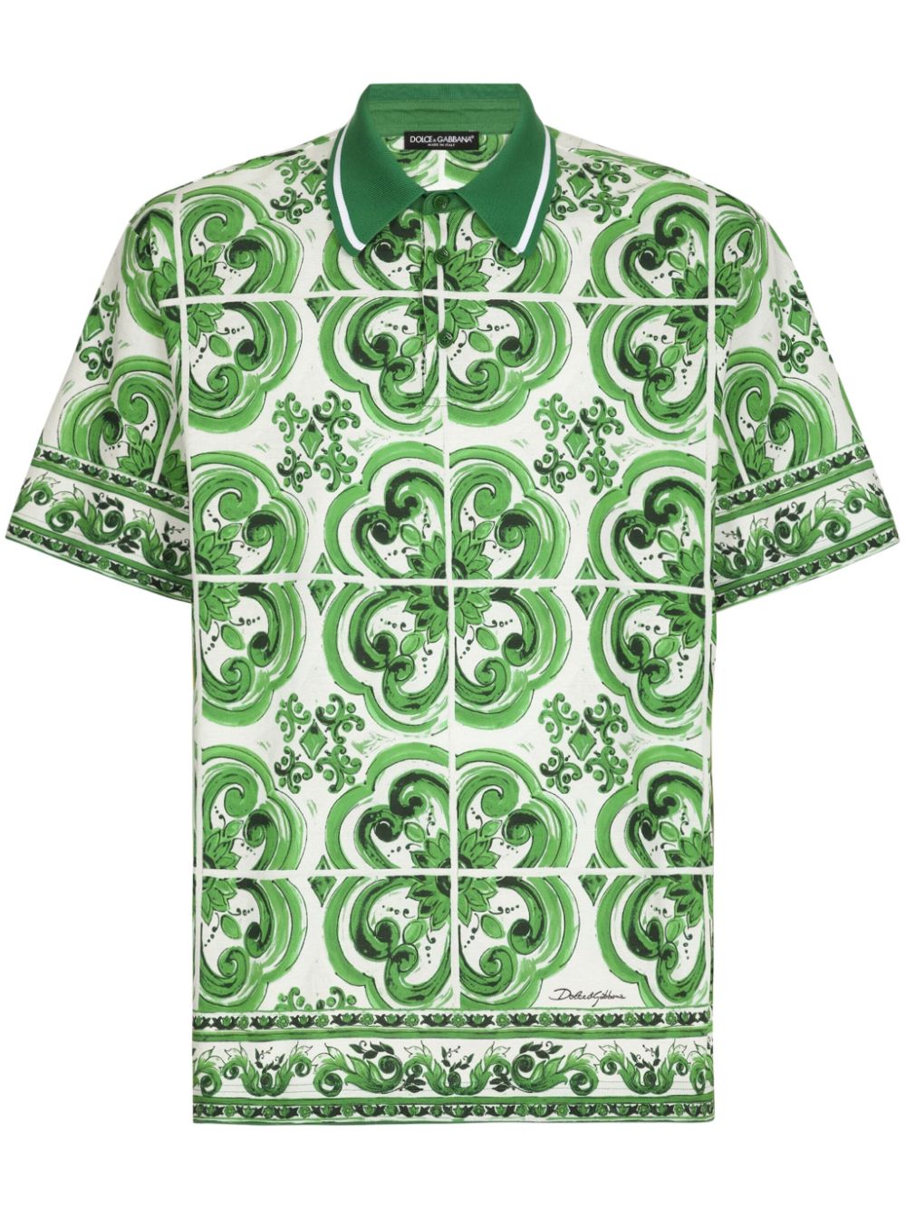 Dolce & Gabbana Majolica-print Cotton Polo Shirt In Green