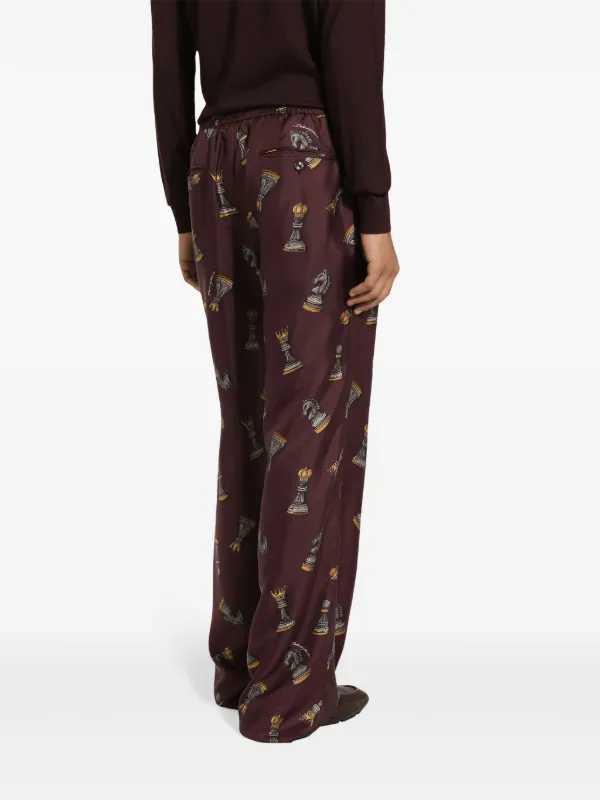 【関税&送料込】Dolce&Gabbana Brown Silk Pyjama Trousers Dolce&Gabbana Men's Printed Satin Drawstring Pants | Neiman