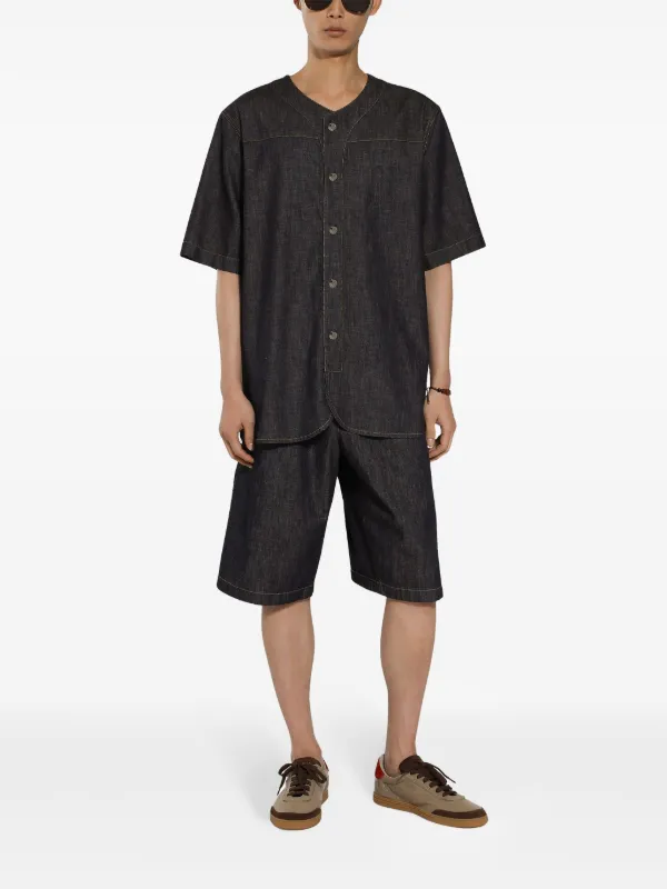 Dolce & Gabbana logo-plaque Denim Track Shorts | Black