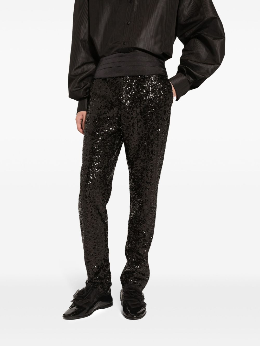 Shop Dolce & Gabbana Sequin-embellished Trousers In Black