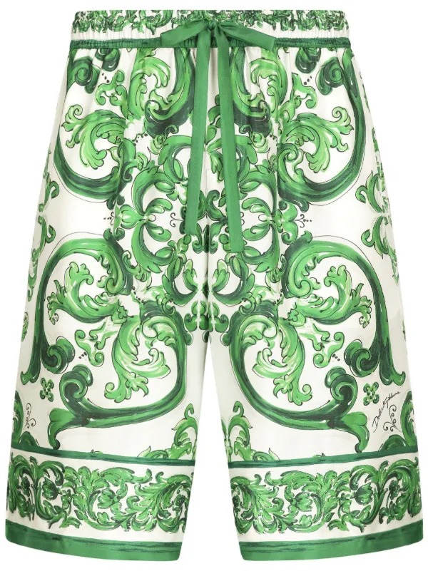 関税・送料込 Dolce&Gabbana マヨリカ シルク ショートパンツ Dolce & Gabbana マジョリカプリント ショートパンツ | グリーン