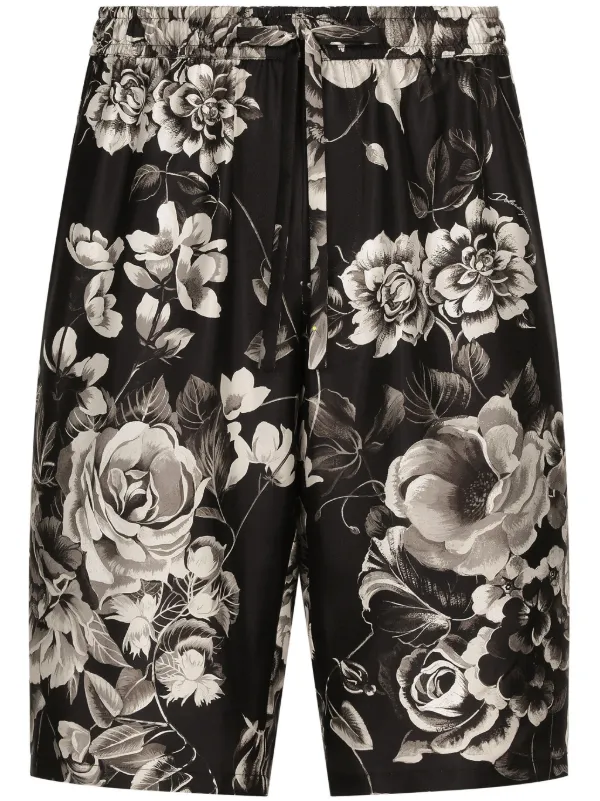最も完璧な & Dolce Gabbana ブラック | シルクショートパンツ フローラル パンツ