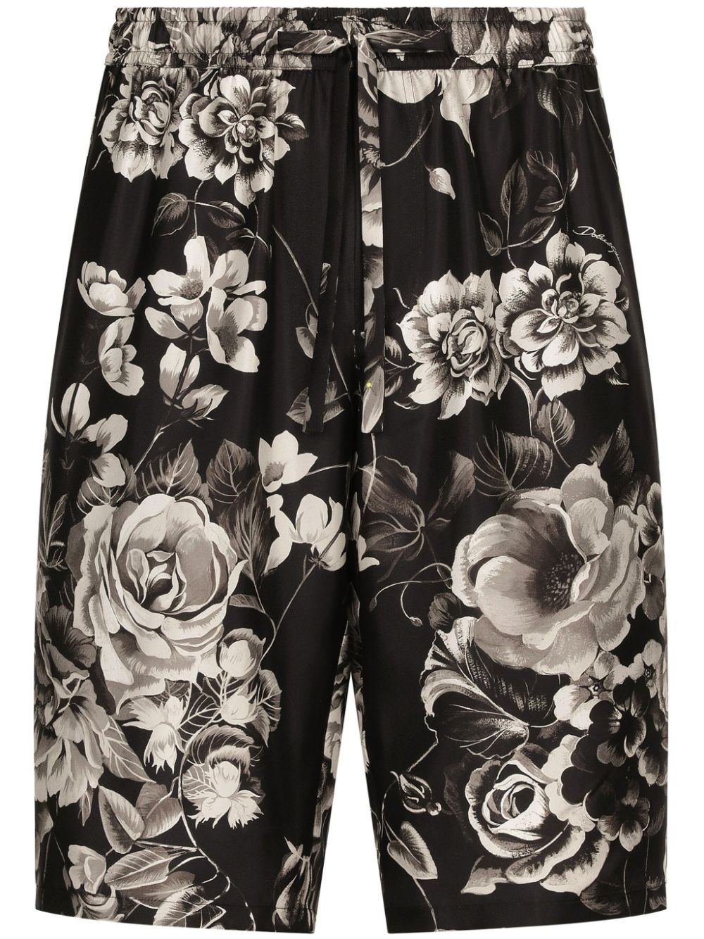 Dolce & Gabbana Floral-print Silk Shorts In Black