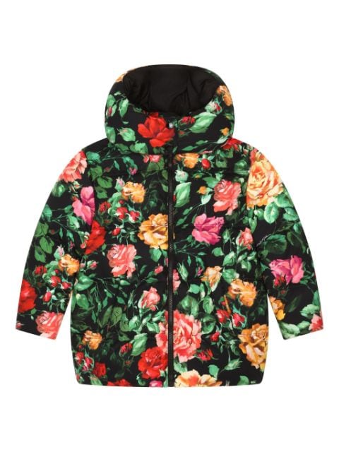 Dolce & Gabbana Kids rose-print padded hooded jacket