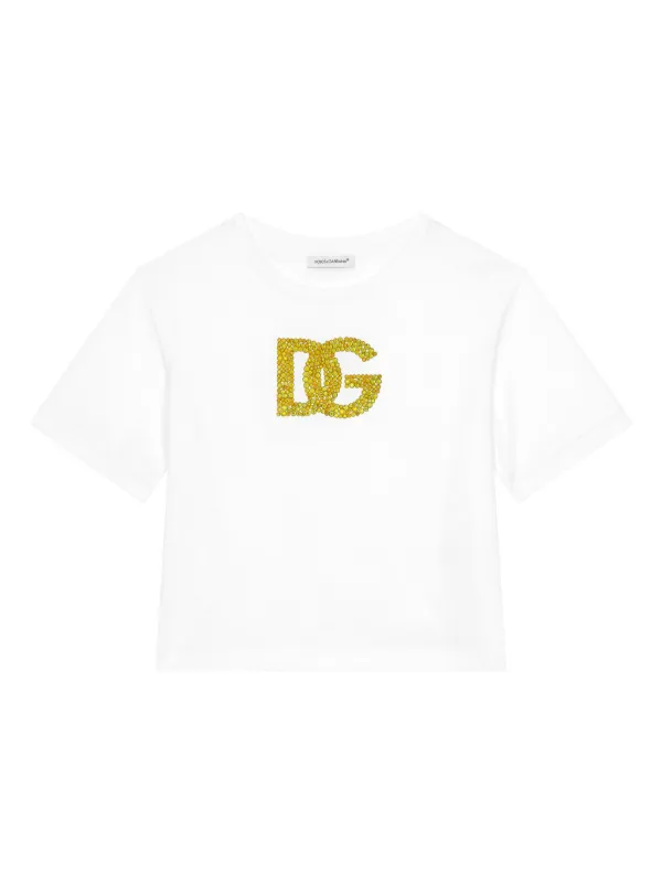 Dolce & Gabbana Kids ラインストーンロゴ Tシャツ | ホワイト 