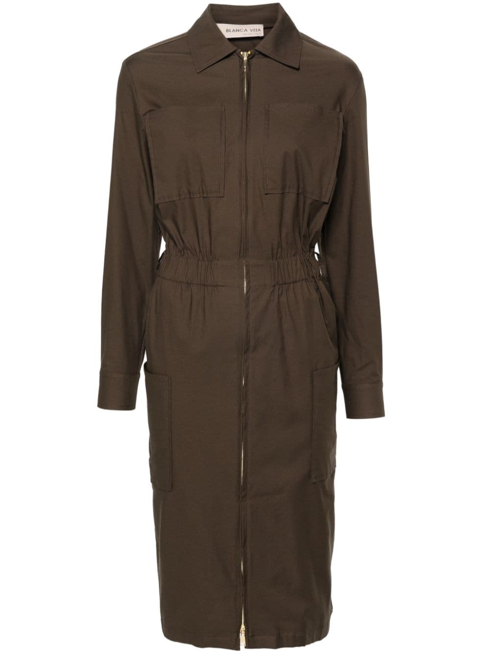 Blanca Vita Zip-up Long-sleeve Dress In Brown