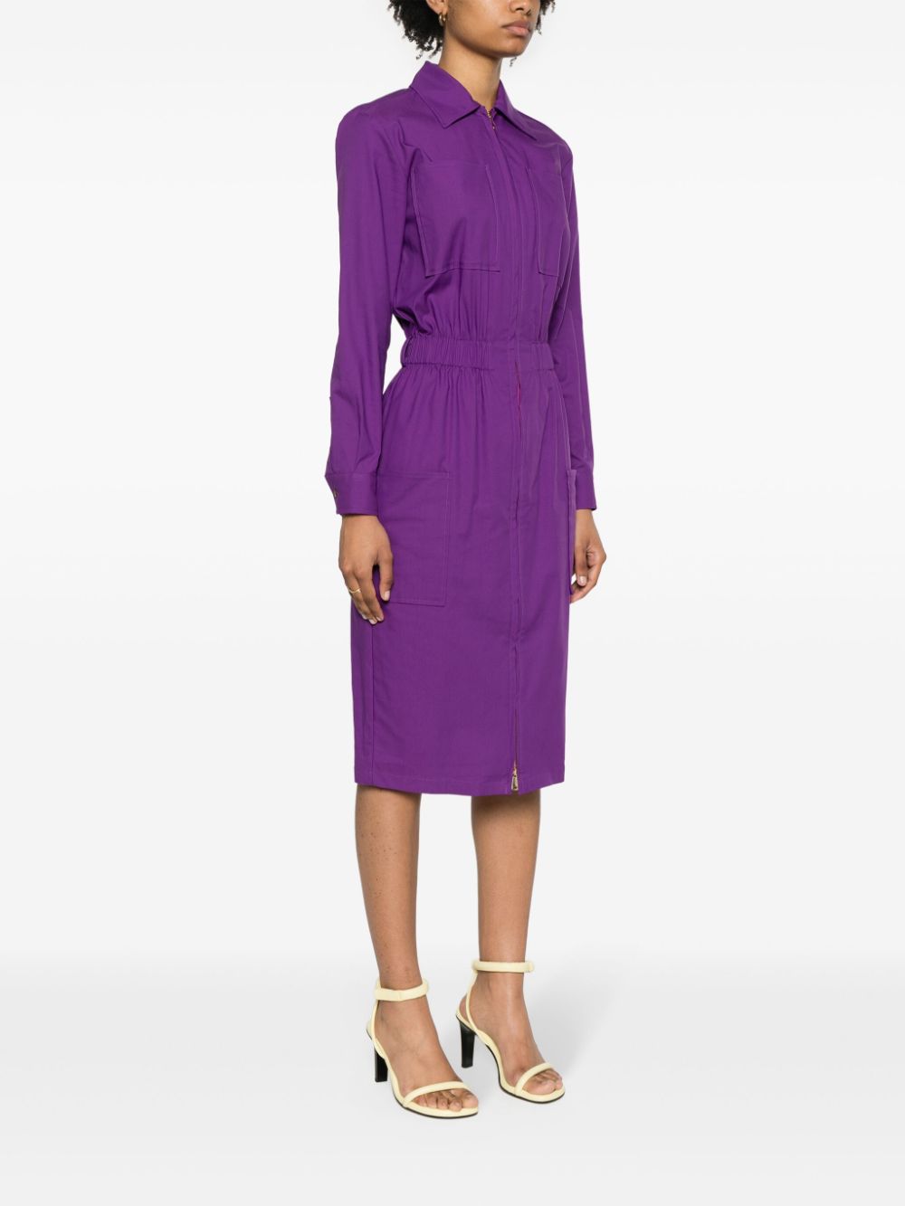 Shop Blanca Vita Zip-up Long-sleeve Dress In Purple
