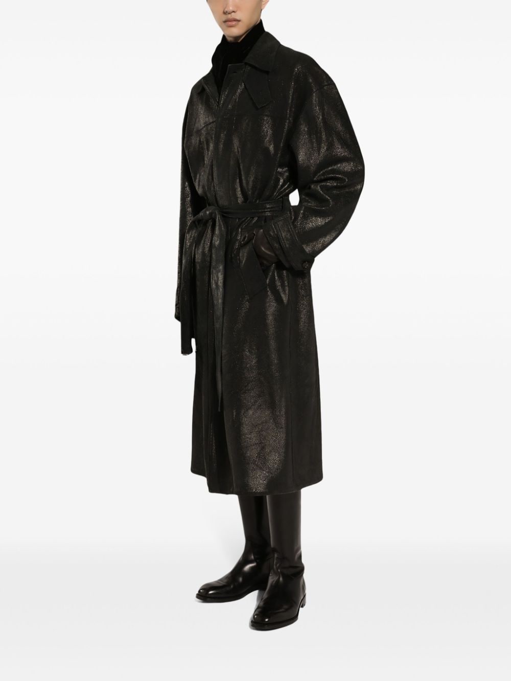 Shop Dolce & Gabbana Belted Leather Coat In Schwarz