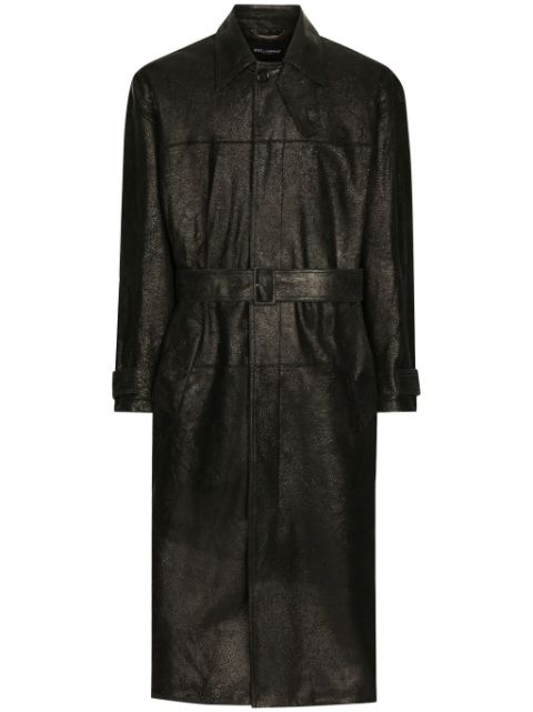 Dolce & Gabbana belted leather coat Men