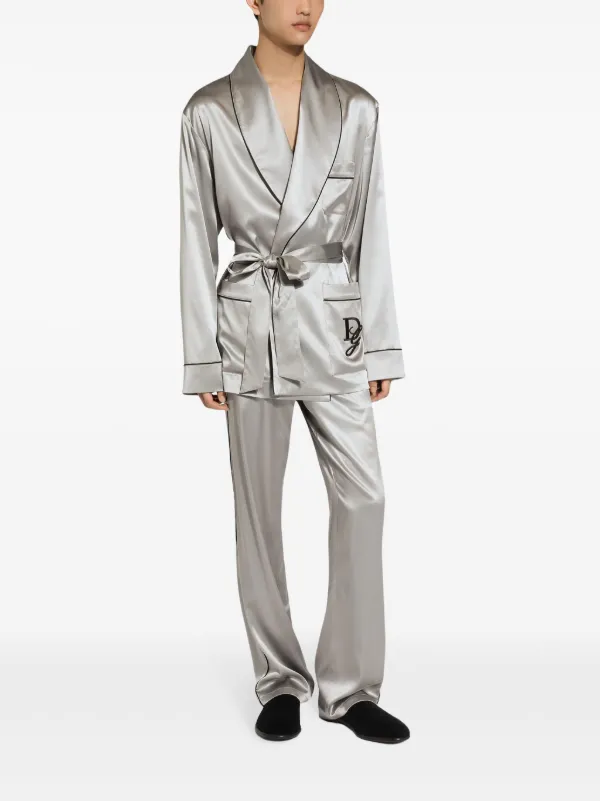 Dolce Gabbana Silk Pajama Shirt Grey FARFETCH IN