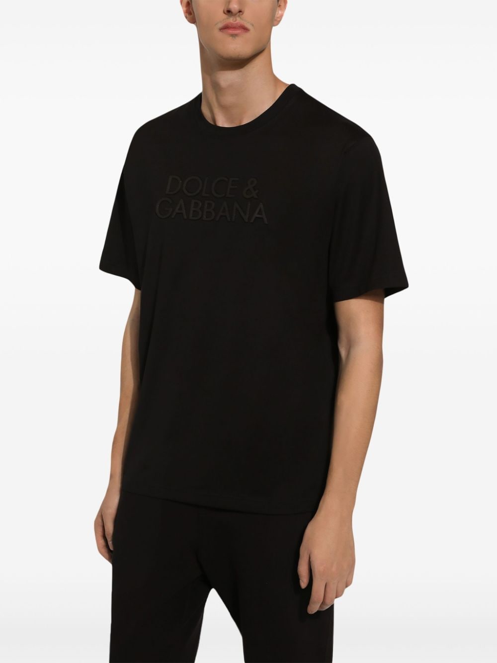 Shop Dolce & Gabbana Logo-embroidered T-shirt In Black