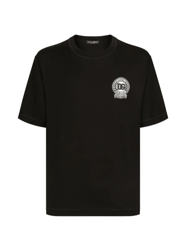 00s dolce&gabbana black emblem l/s 黒 ロンt Dolce & Gabbana Camiseta De Algodão Com DG Bordado | Preto