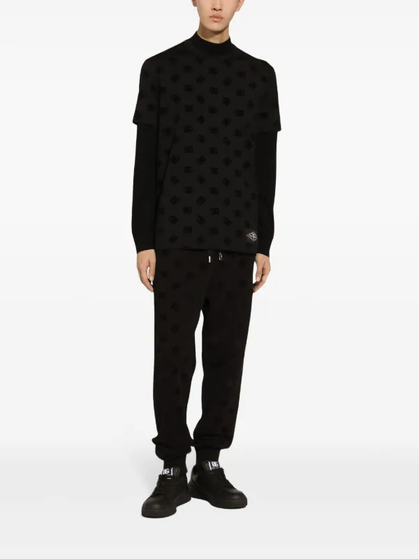 緊急セール【D&G】デザインブランドロゴTシャツ★送料関税込 Dolce & Gabbana monogram-print Cotton T-shirt | Black