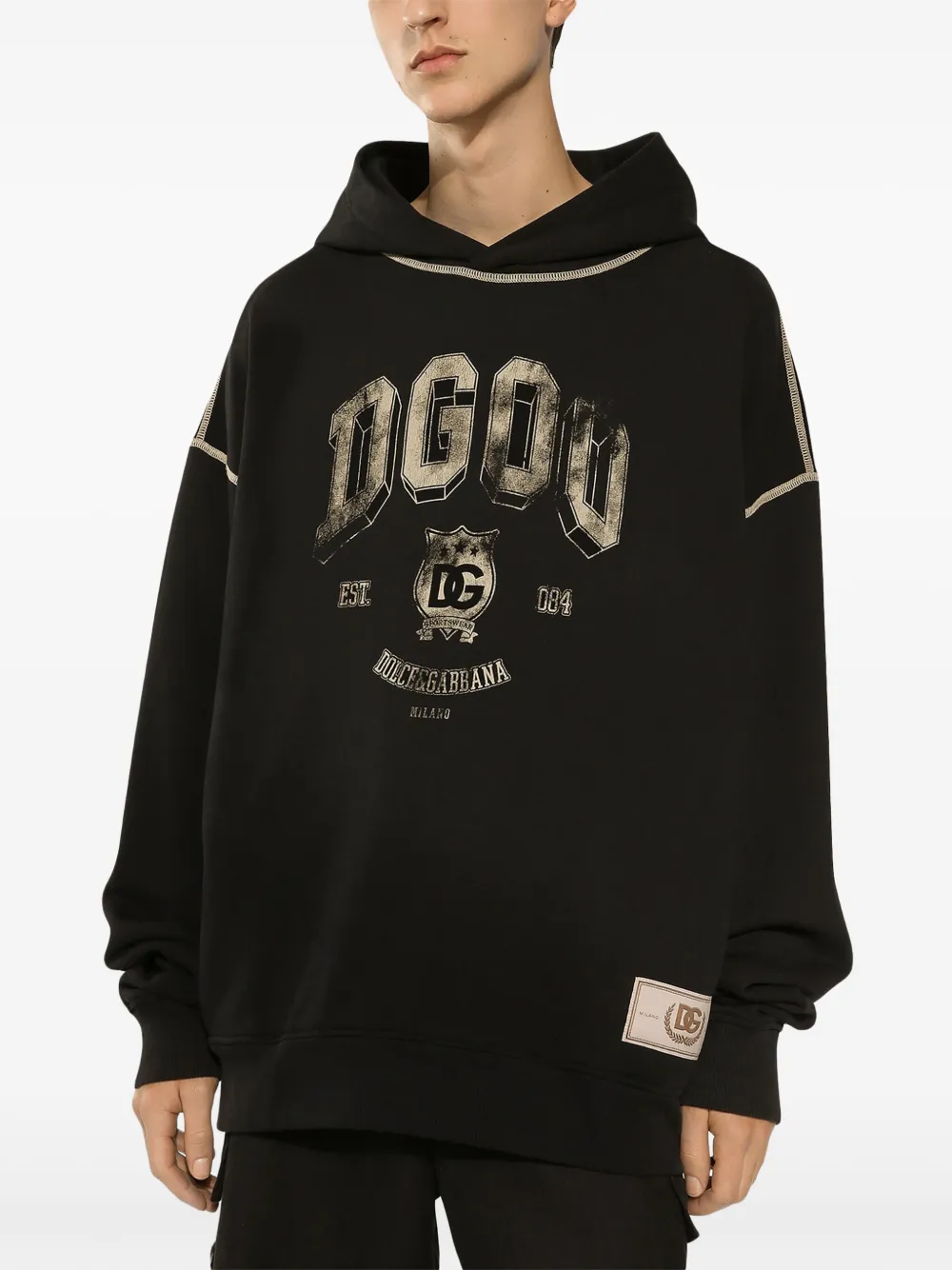 Shop Dolce & Gabbana Dg-print Cotton Hoodie In Black