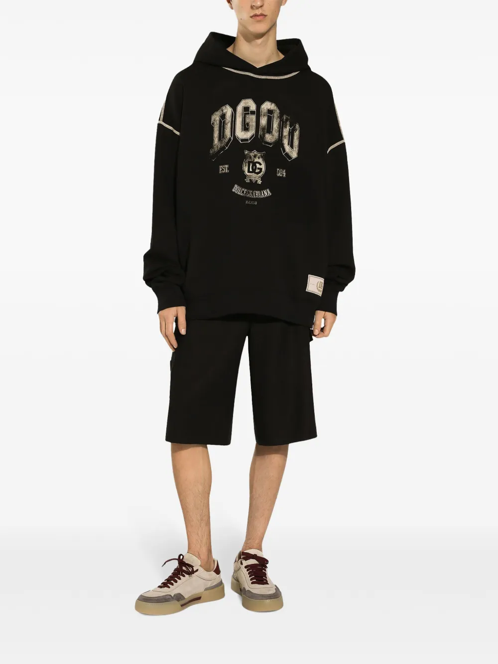 Shop Dolce & Gabbana Dg-print Cotton Hoodie In Black