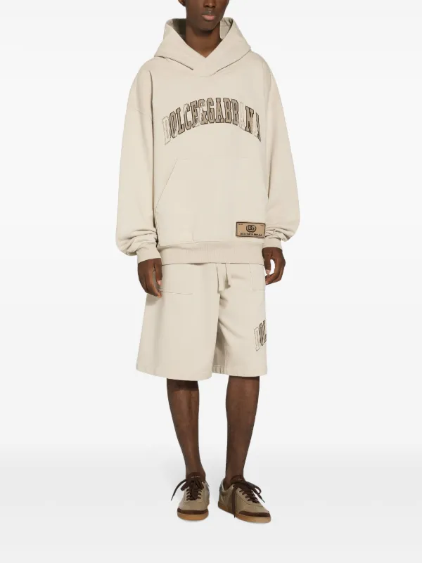 Dolce & Gabbana logo-embroidered Cotton Hoodie | Neutrals