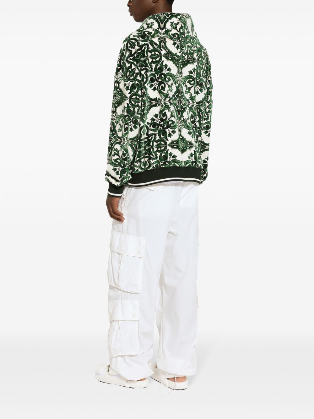 Shop Dolce & Gabbana Majolica-print Zip-up Hoodie In Green