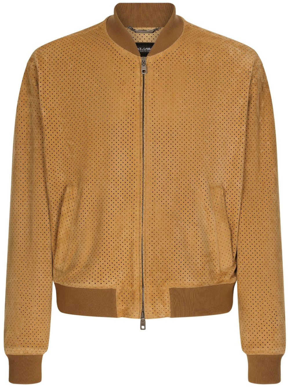 Dolce & Gabbana Perforated Suede Bomber Jacket In Orange