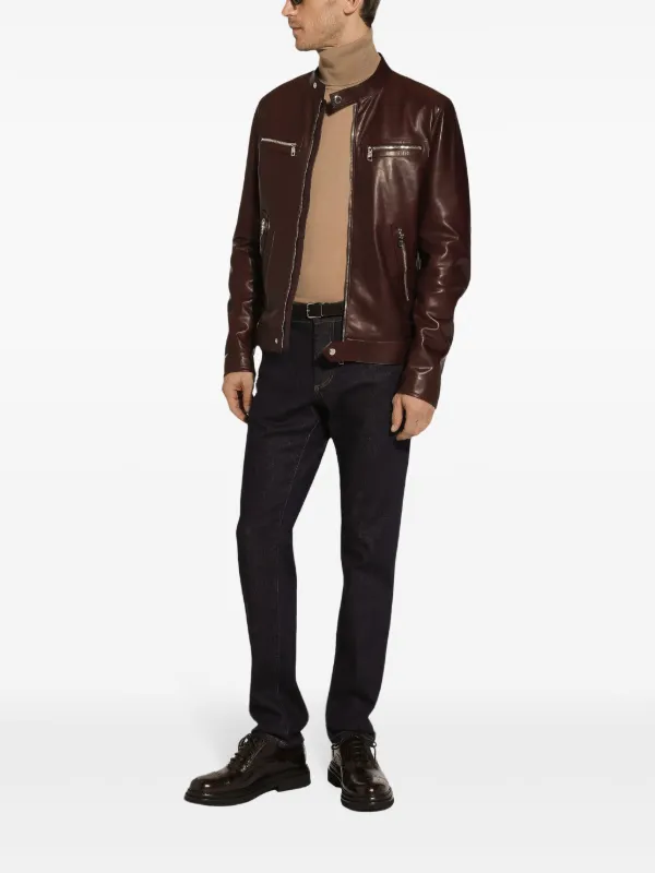 Dolce&Gabbana ブラウンレザージャケット Dolce & Gabbana レザー ライダースジャケット | ブラウン