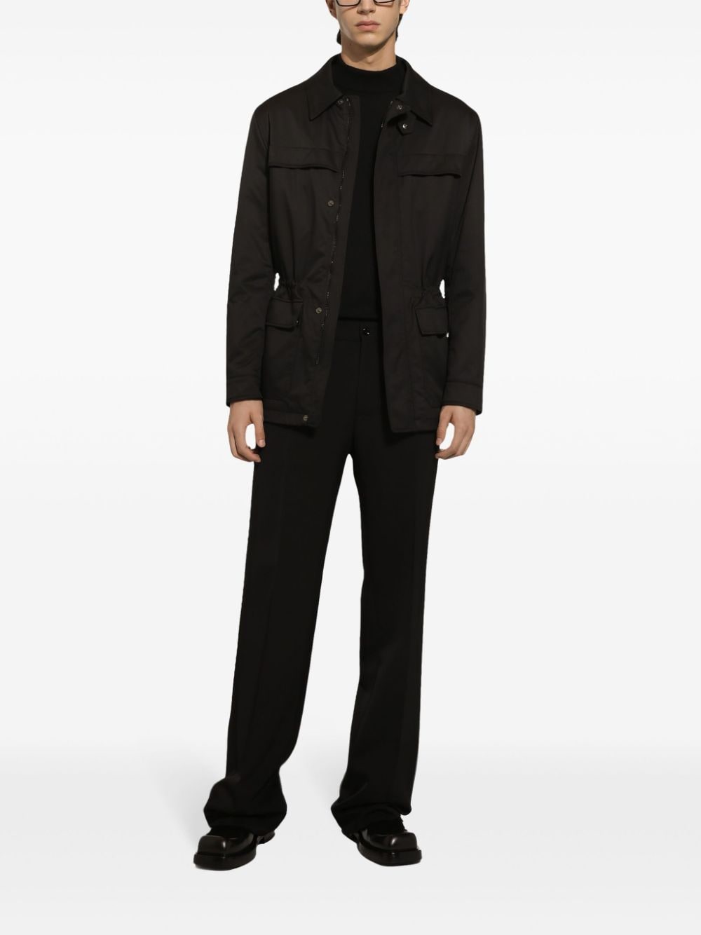 Shop Dolce & Gabbana Logo-patch Elasticated-waist Coat In Schwarz