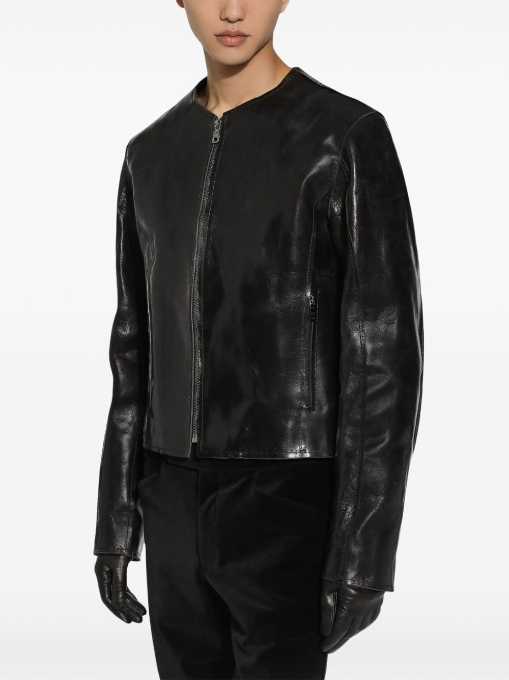 Shop Dolce & Gabbana Collarless Zipped Jacket In Schwarz