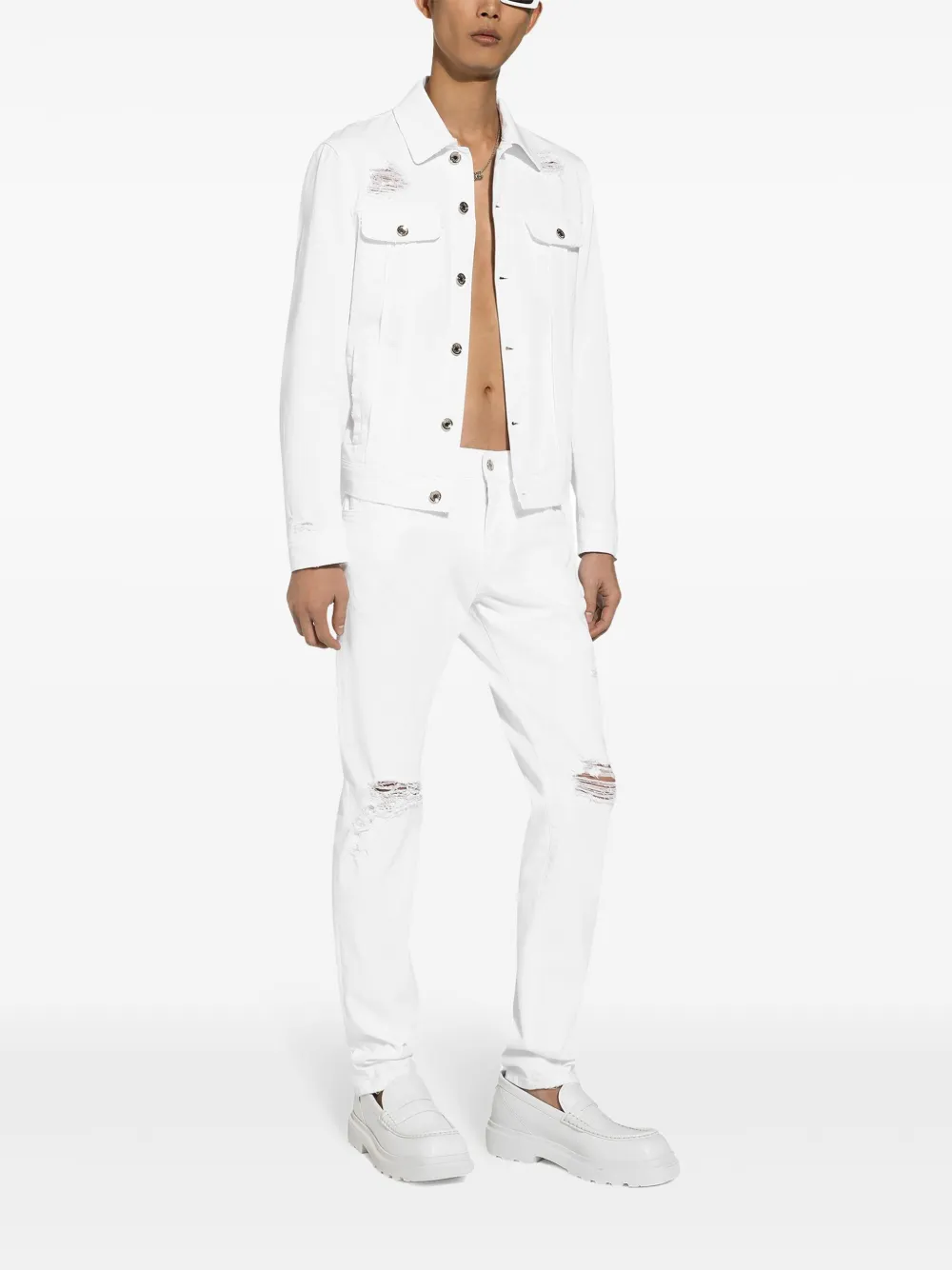 Dolce & Gabbana Off White Cotton Full Zip Denim Men Blouson Jacket