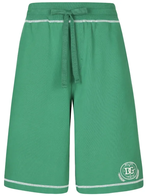 Dolce & Gabbana DG Logo-embroidered Cotton Shorts in Green