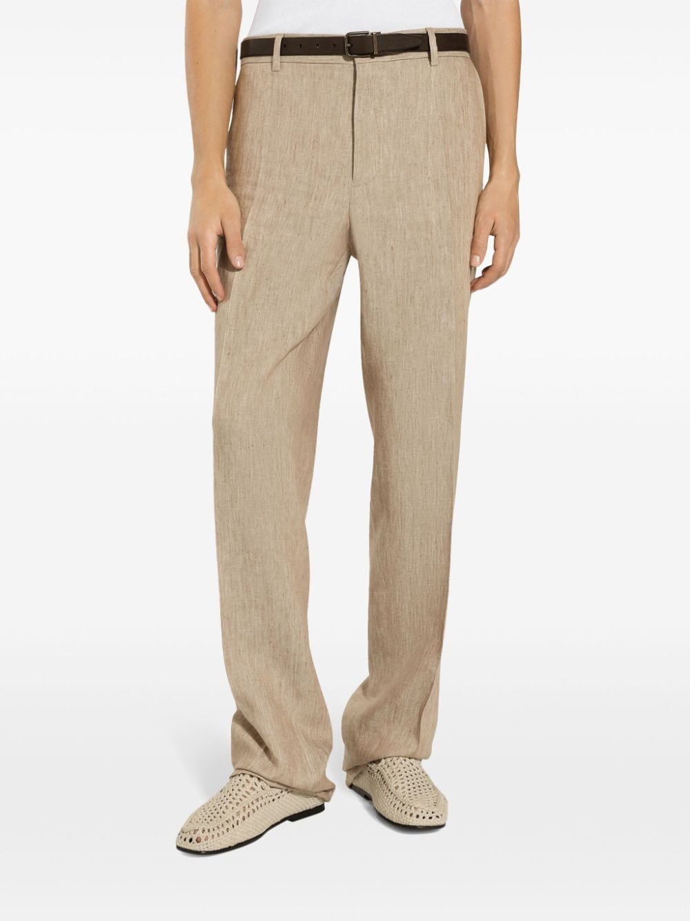 Shop Dolce & Gabbana Linen Tailored Trousers In Brown